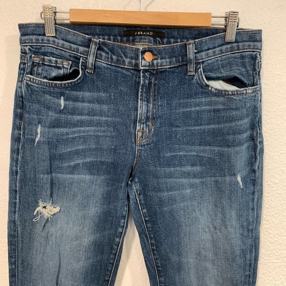 J Brand Ellis Villain Skinny Jeans Size 28 Raw Hem Distressed Blue Stretch 32x31 - Picture 5 of 11